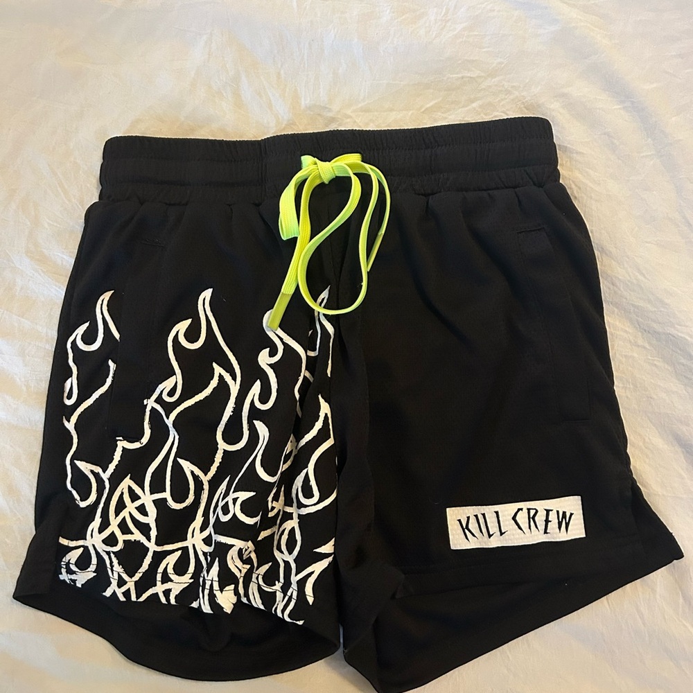 Kill Crew Black Shorts with Neon Yellow Drawstring